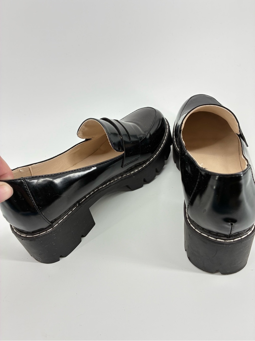 Black Patent Platform Penny Loafers - Women - Picture 6 of 7